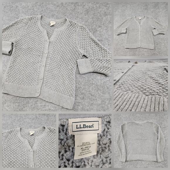 LL Bean Womens XL Wool Nylon Angora Rabbit Hair Knit Cardigan Button Up Sweater - Picture 1 of 12
